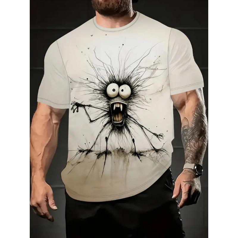 White funny men's T-shirt cartoon 3D printing summer casual short sleeved pullover fashionable T-shirt outdoor men's clothing