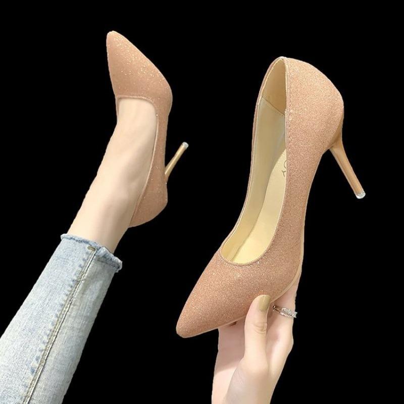 Мода 2024 Лето Новые Босоножки с острым носком на шпильке Высокий каблук Женская обувь Банкетная вечеринка Женская обувь Модные свадебные туфли Туфли-лодочки