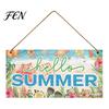 Summer Hanging Ornament Wooden Sign, Beach Theme Welcome Sign Front Door Decor with Themed Gifts Rope, Colorful Hanger for Seasonal Farmhouse