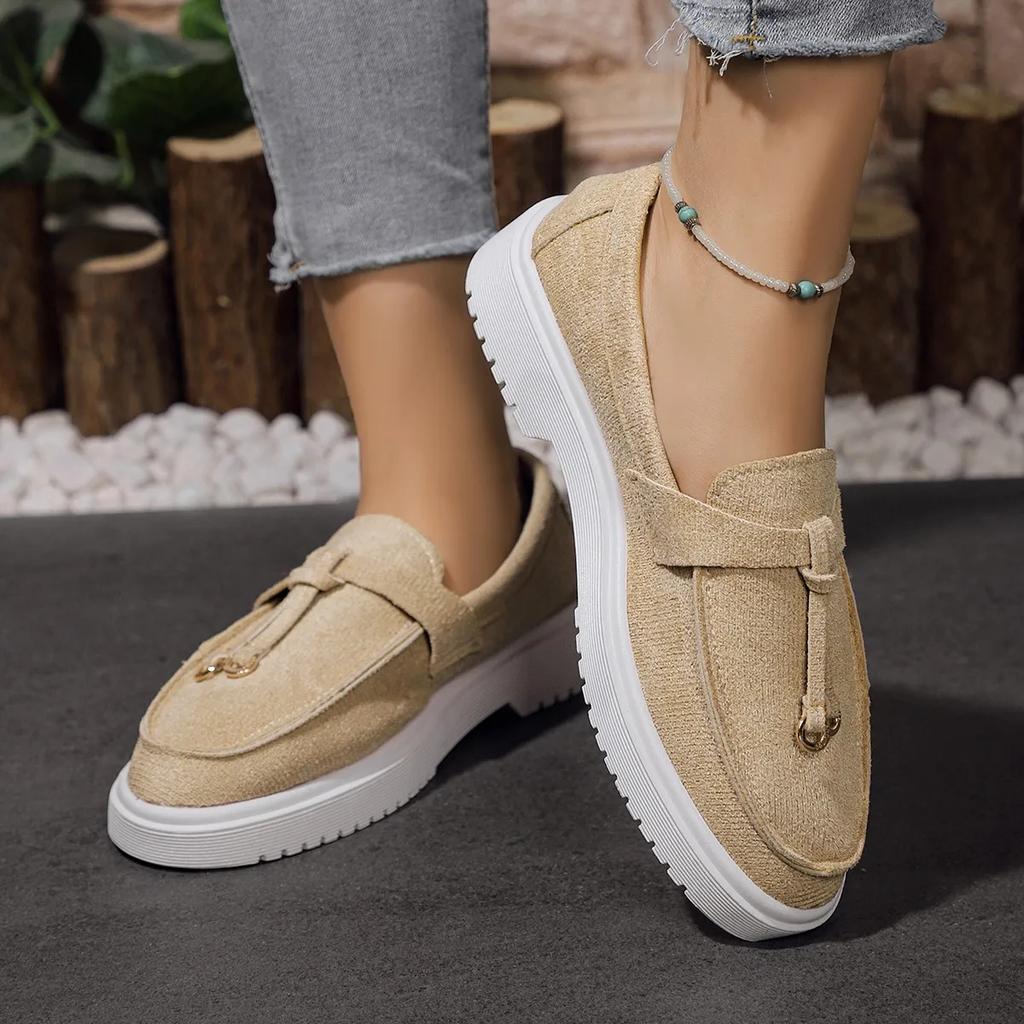 Fashion New Women's Loafers Low Heel Round Toe Women's Flat Shoes Large Size Thick Sole Spring and Autumn Casual Shoes Shallow Mouth
