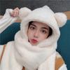 Зимние женские новые шапки, теплая милая шапка с медвежьими ушками, повседневная плюшевая шапка, комплект с шарфом, повседневные однотонные осенние шапки, подарок