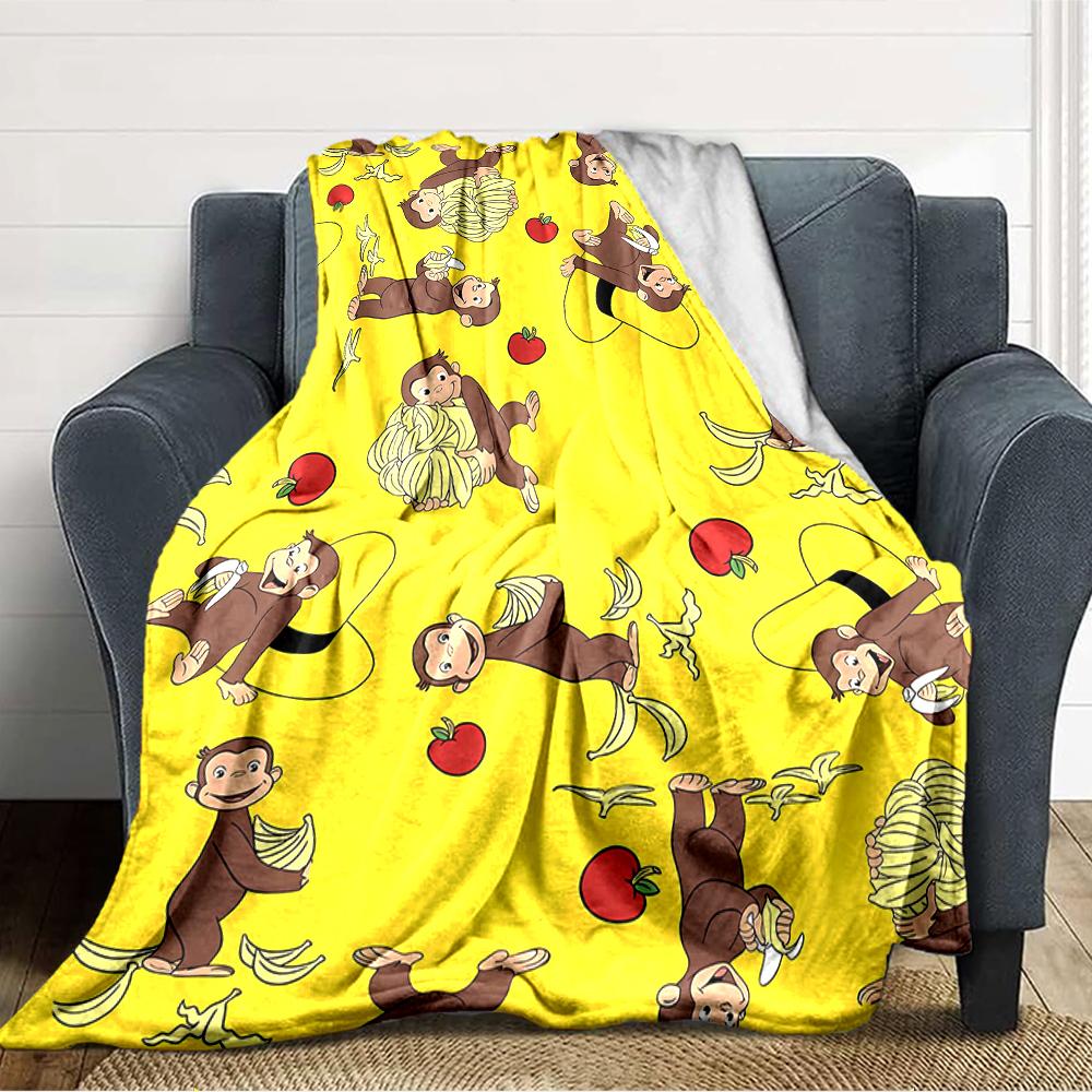 1pc Curious George (6) Blanket, Gift, for Men and Women, Soft Blanket, Good for Sofa Bed Couch Travel, Lightweight Flannel Blanket