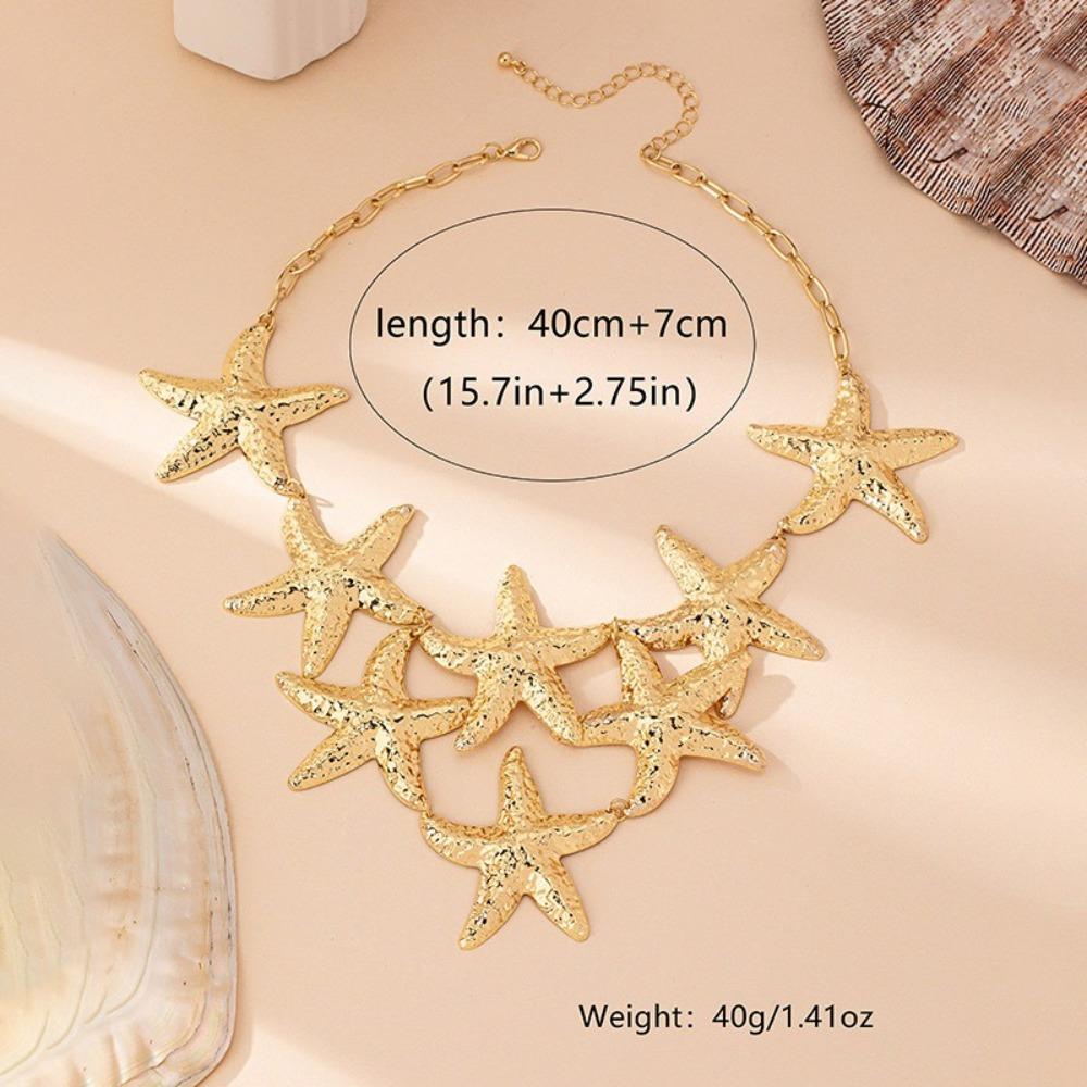 Punk Big Starfish Star Pendant Metal Stud Earrings Fashion Choker Necklace  for Women Gift