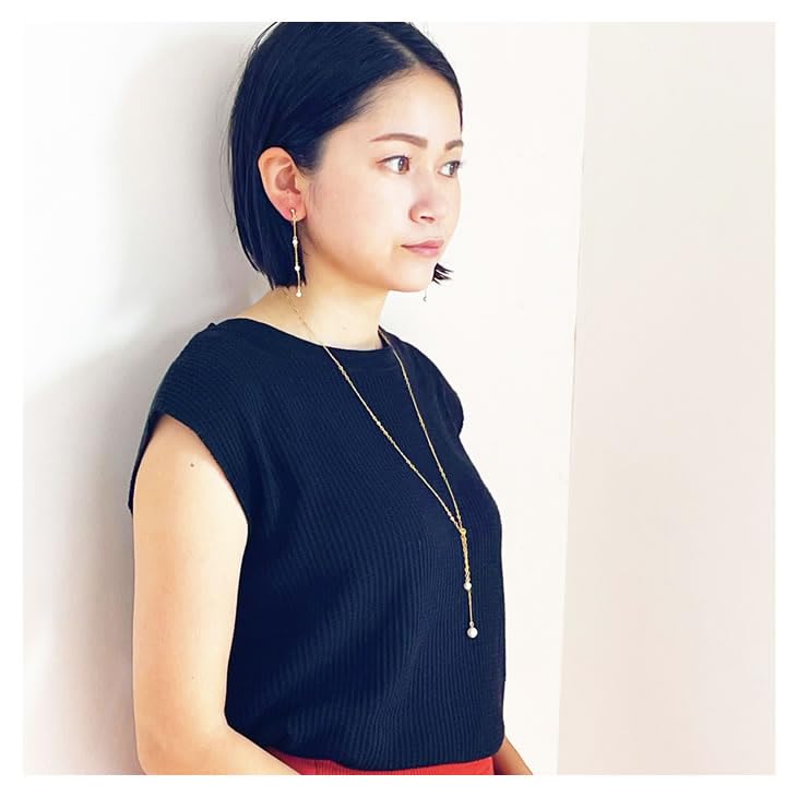 Crystal Pearl K14GF Chain Swaying Station Earrings for Metal Allergy Nickel Free & Women, Compatible,