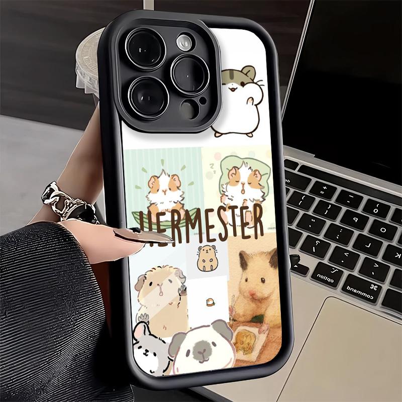 Чехол для телефона iPhone 17 Air 16E 15 16 Pro Max Мультяшный Милый Хомяк Чехол 14 Plus 13 12 Mini Мягкий Силиконовый Fundas