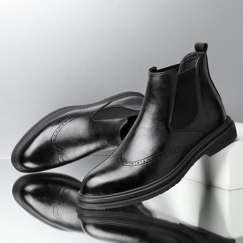 Молодежный тренд Ботинки Брок Мартин Мужские средней и высокой посадки Британские кожаные туфли Мужские кожаные ботинки челси с кожаными рукавами