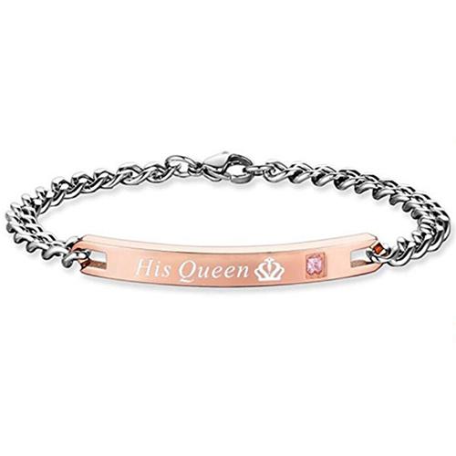 1pc Love Sweet Gift Stainless Steel Black/Rose Gold Color Lovers Couple Crystal Bracelet Bangles for Man Woman