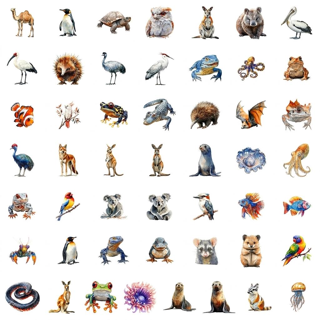 Waterproof Cartoon Animal Stickers 50Pcs PVC Material Graffiti Style For Cup Phone Decoration