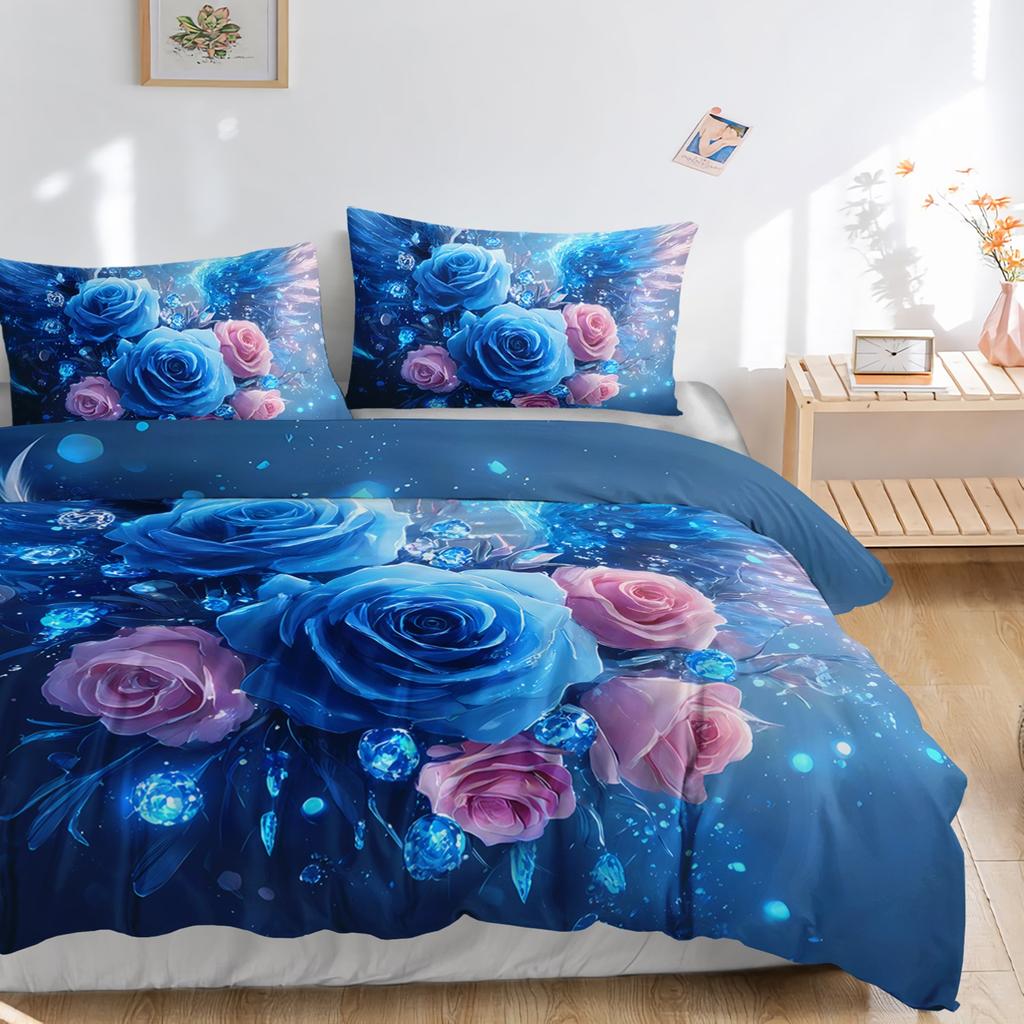 Цветочный Постельный Комплект Набор Пододеяльников Покрывало с Наволочкой для Декора Спальни Подарок на День Рождения для Девушки Женщины Спальня Двуспальная Кровать