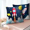 Cartoon Astronaut & Rocket Spaceship Pillow Cover Decor Space Theme Cushion Case for Sofa Bedroom, Galaxy Print  Pillow Cover