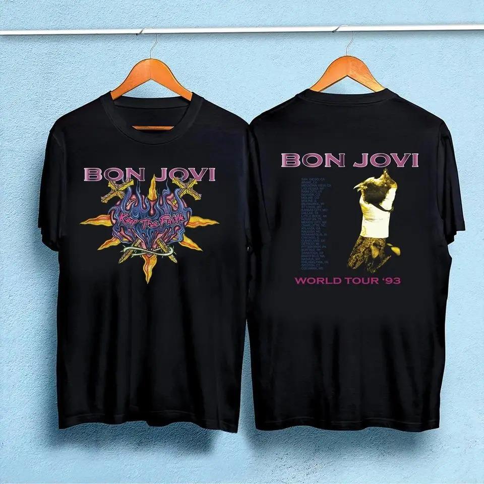 Bon Jovi "These Days" Рок-альбом 90-х Фото группы Винтажная стирка Оверсайз Уличная одежда Концертный мерч для фанатов Футболка Топ для любителей рок-музыки Коллекционеров группы