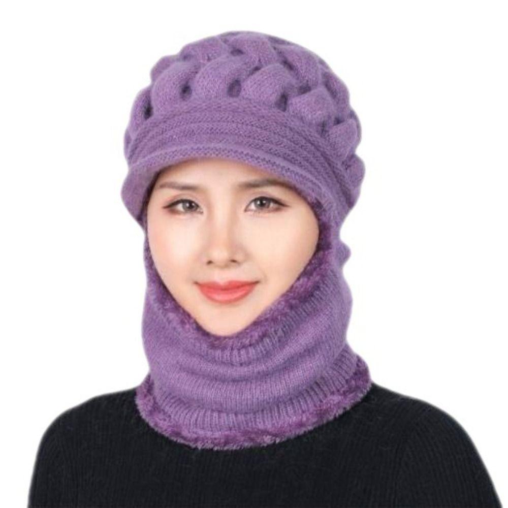 Warm Knitted Hat with Windproof Brim Ear Protection Hat Fashion Neck Gaiters For Women