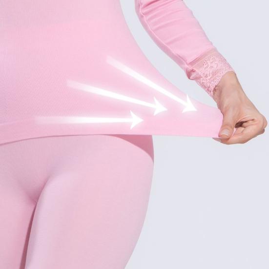 1 комплект женского термобелья, осенне-зимний кружевной V-образный вырез, длинный рукав, рубашка, длинные брюки