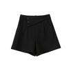Irregular Design Sense A-line Shorts Pants for Women In Summer Black Suit Casual Pants High Waist Slimming Wide-leg Pants