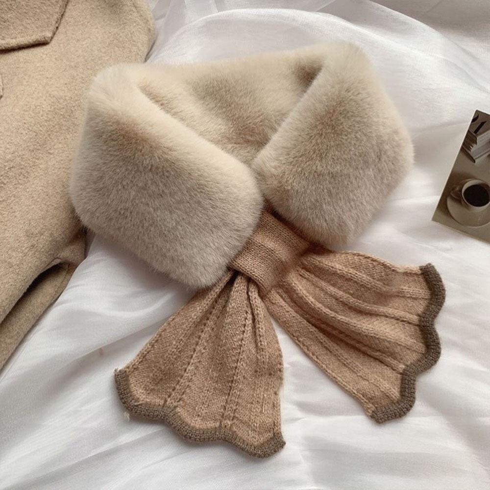 Windproof Neck Scarves Cross Wool Collar Elegant Plush Scarfs  Winter
