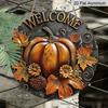 2D Flat, 1pc Fall Leaves Round Aluminum Sign, Pumpkin Round Aluminum Sign, Autumn Decor Metal Sign - Welcome Rustic Metal Wall Art, Wall Decor Signs