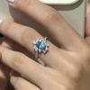Кольцо с имитацией морского голубого топаза, роскошная замена, прямая трансляция с товарами, яркое, полное бриллиантов, кольцо с синим цветком, женское