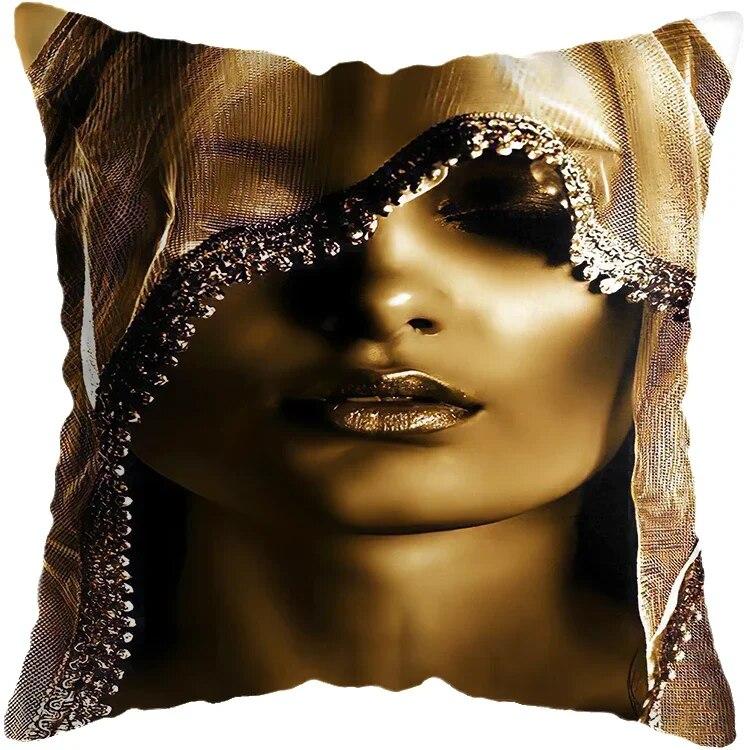Наволочка для спальни, черно-золотая африканская женская подушка для гостиной, декоративная подушка