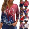 Women's T Shirt Print Button 3/4 Sleeve Daily Weekend Fashion Basic V- Neck Regular Top
