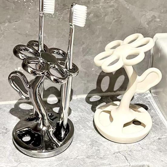 Toothbrush Holder Storage Stand High Stability Easy To Clean Compact Size Flower Shape Ceramic Storage Rack Multifunctional Toothbrush Holder