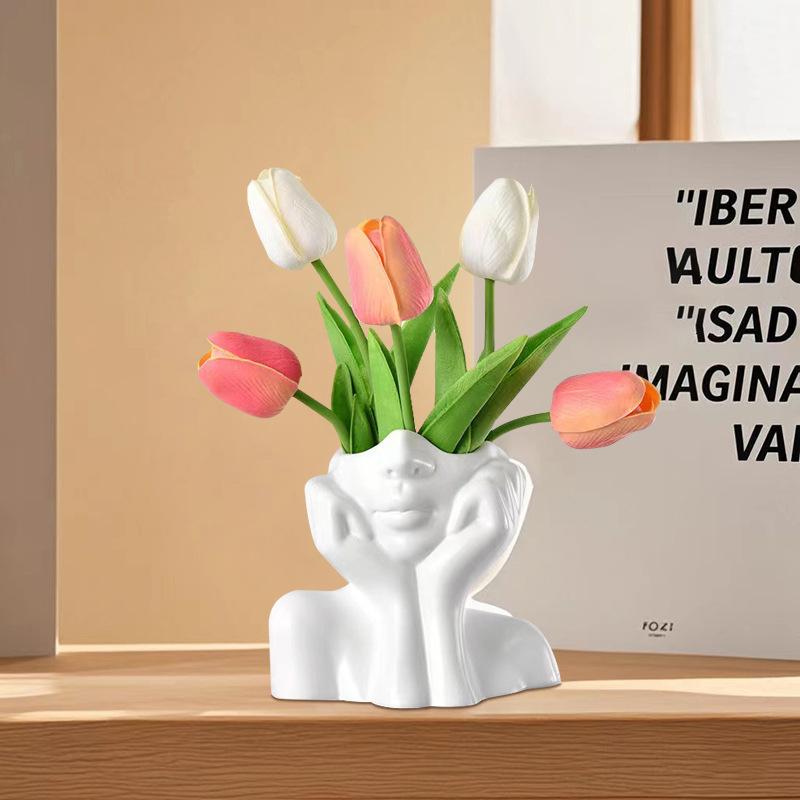 Ваза из винила в скандинавском стиле с изображением думающей девушки, художественная цветочная кашпо, индивидуальный и креативный декор, украшение ручной работы