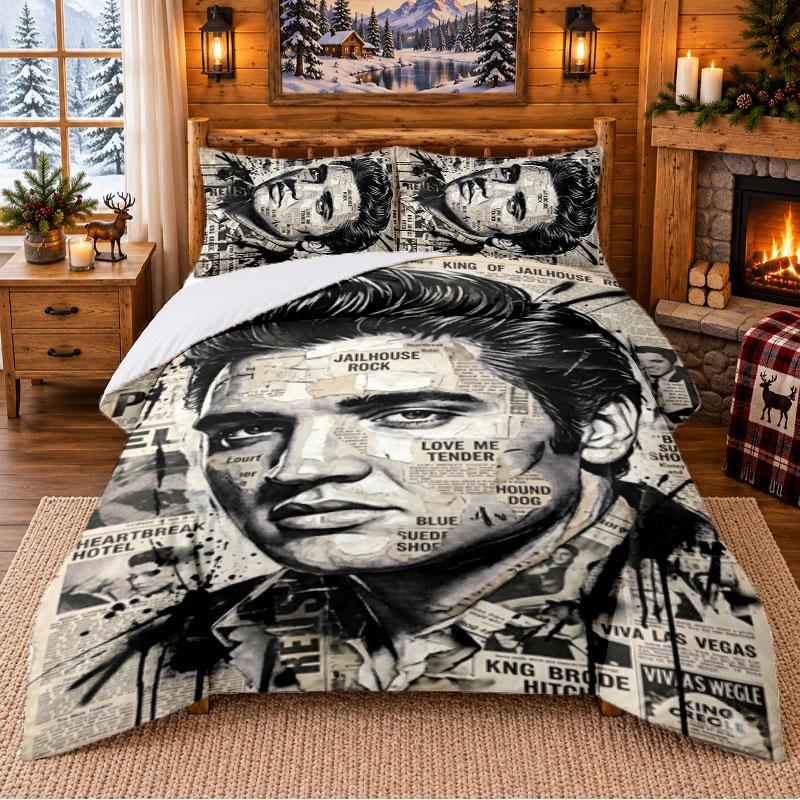 Elvis Presley Pattern Bedding 3Pcs Set Bed Sheet And Pillowcases For Indoor Bedroom