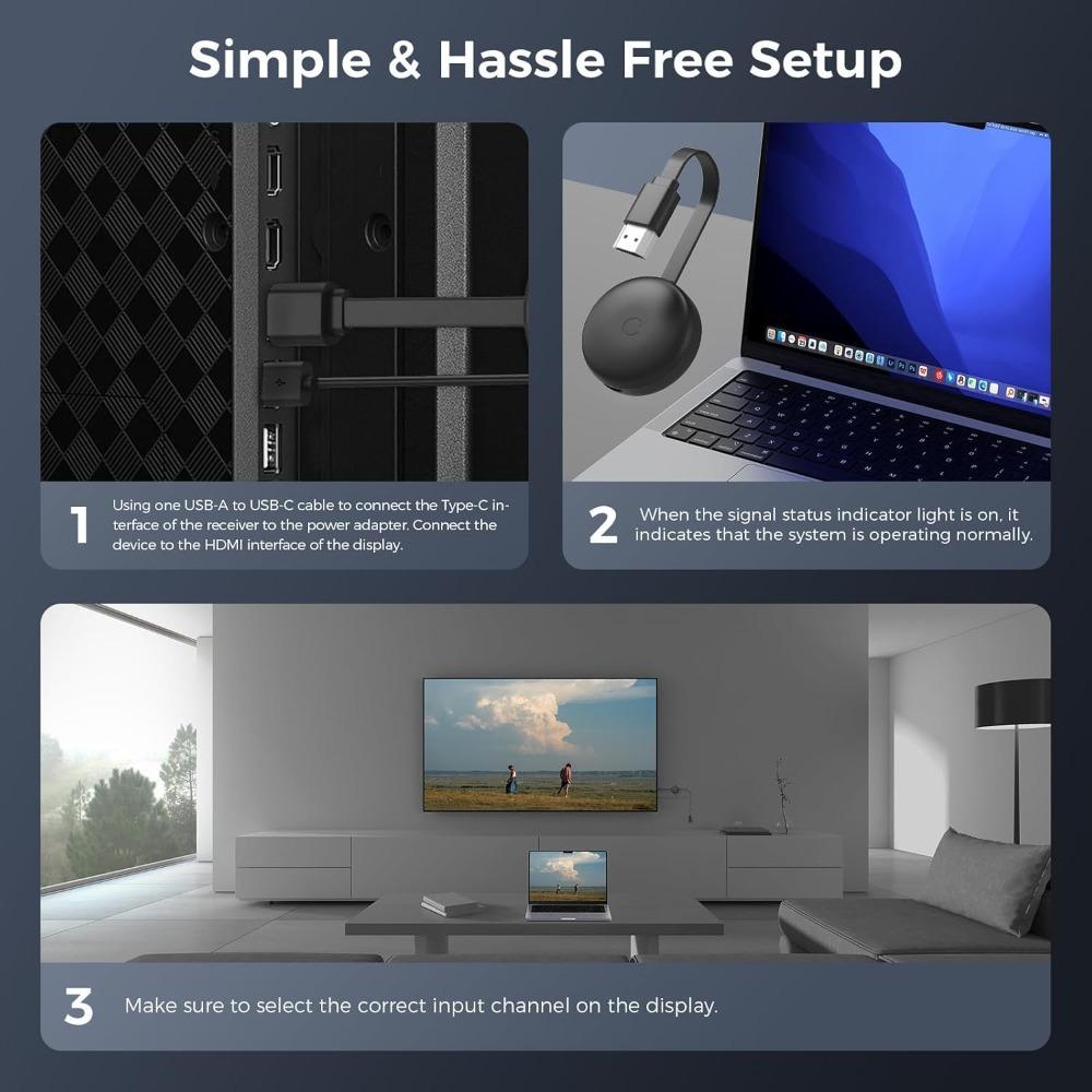 Беспроводной HDMI-адаптер для дисплея, Беспроводной расширитель для зеркалирования экрана, для iOS, Android, ноутбуков и ПК