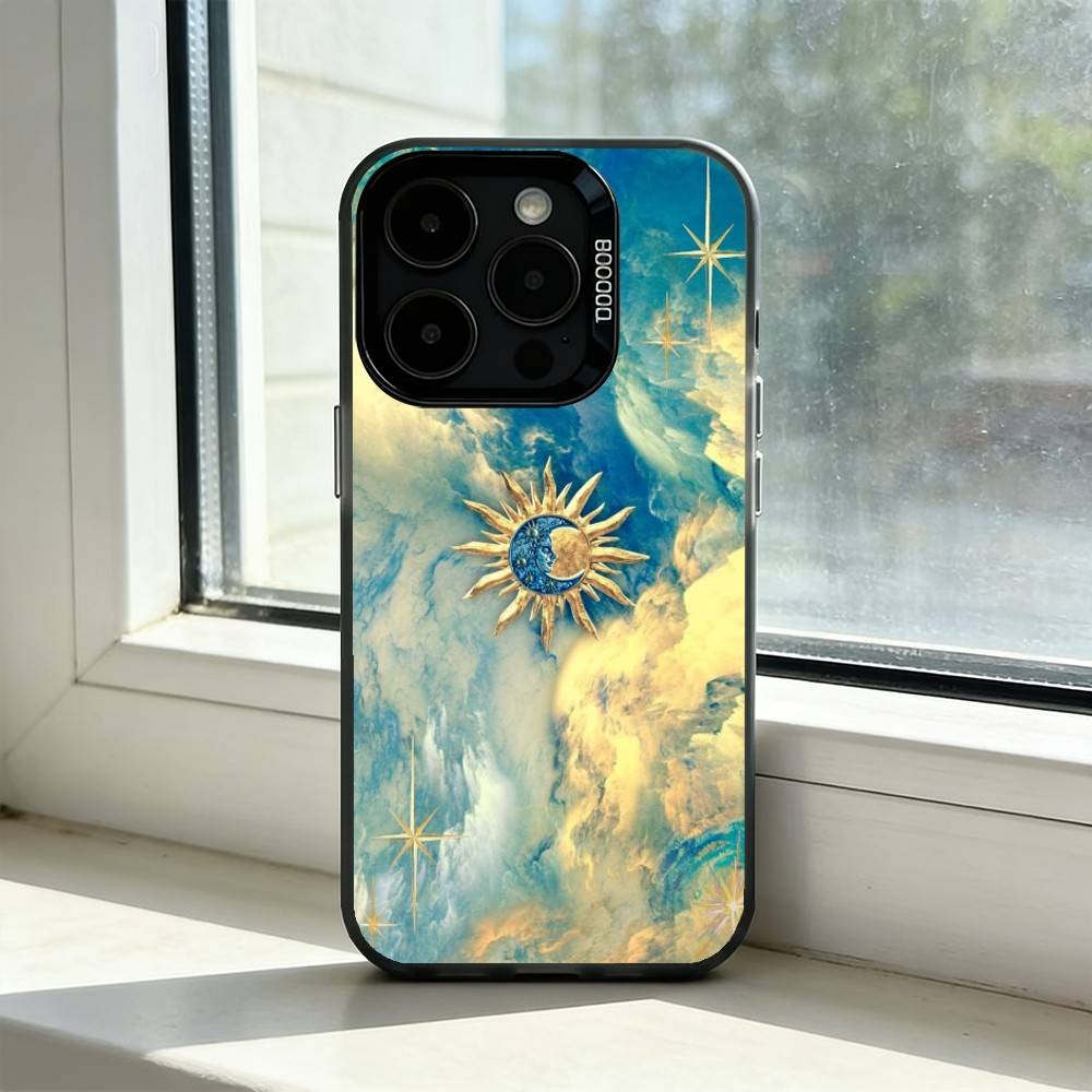 Забавный чехол для телефона с изображением лица Солнца и Луны S для iPhone 17,16,15,14,13,12,11 Plus,Pro Max,XS, Цветной серебряный чехол для телефона Funda Cover