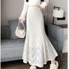 Lace Fishtail Skirt Women High-waisted Slim Hip Wrap Skirt All-match Autumn Spring Female Elegant Long Skirts