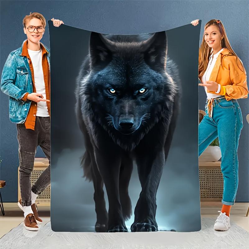 Ultra Soft Wolf Flannel Blanket - Featuring a Striking Black Wolf Design, | Vintage Style Blanket | Polyester Fiber Durability