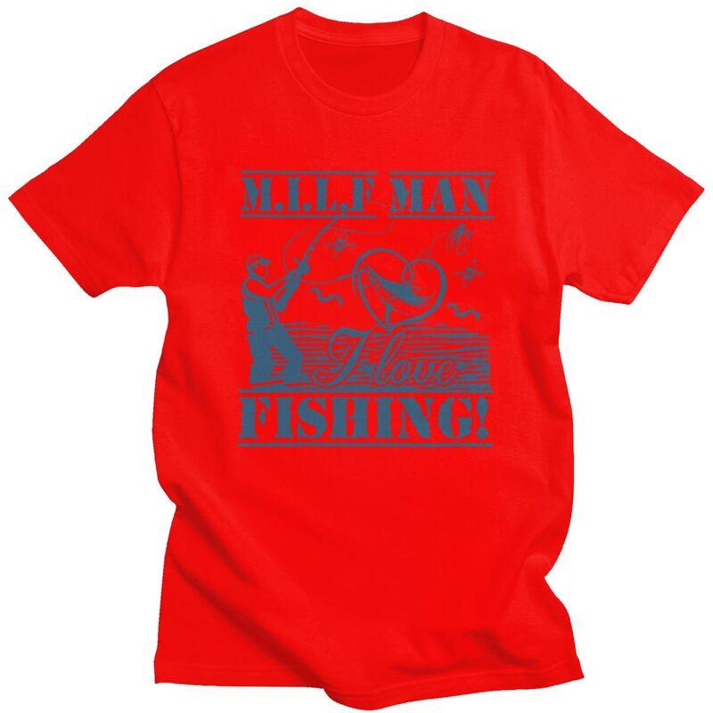 Модные Мужские Футболки с Короткой Рукавой, Дизайн 'Milf Man I Love Fishing', Рыбак, Подарок Рыбаку, Уличная Одежда, Приталенные Футболки