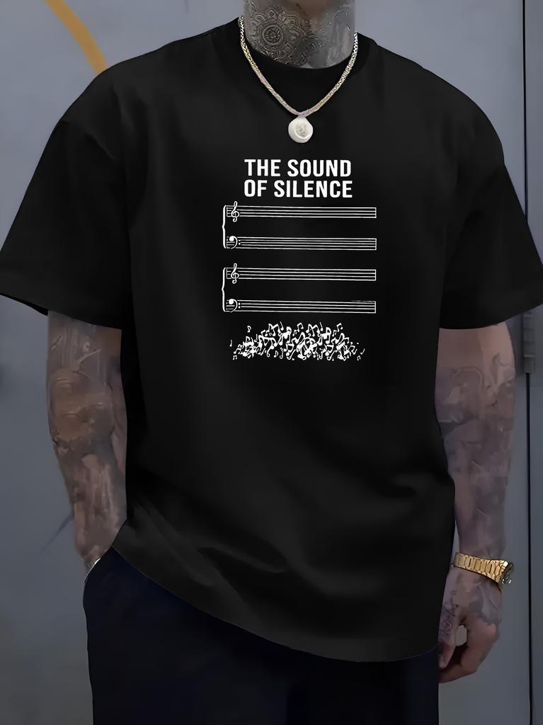 Unisex White Crew Neck Tee The Sound Of Silence Blank Staff Chaotic Music Note Graphic Musician Minimal Casual Cotton Tops