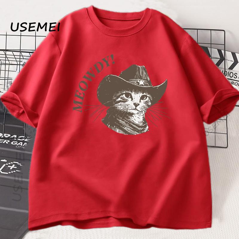 Meowdy Cowboy Cat Tshirt Unisex Vintage Cowboy Cat Tshirt 90s Funny Cute Kitten Country Western Printed Tshirt Streetwer Tops