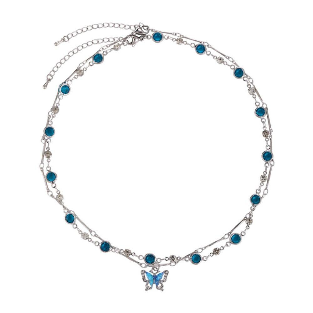 Temperament Butterfly Zircon Necklace Crystal Forest Necklace New Double-layer Necklaces Girl