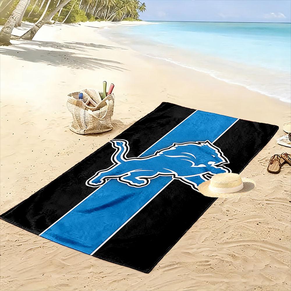 Blue Lion Emblem with Black Stripe Background Patterned beach towel quick dry perfect for travel outdoor sports jogging the beach and swimming
