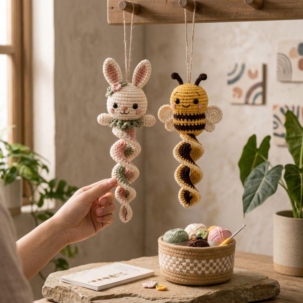 Butterfly Bee DIY Spiral Animal Hanging Ornament Bunny Frog Forest Animal Knit Set Beginner Guide