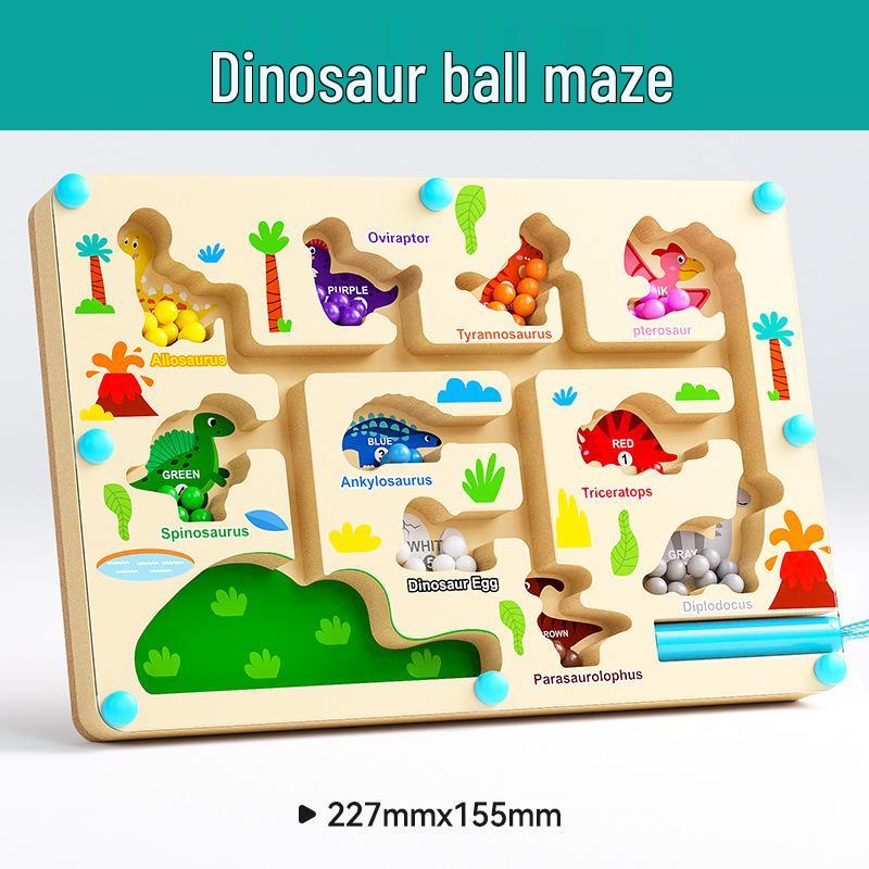 Wooden Dinosaur Ice Cream Maze: Magnetic Puzzle for Kids' Spatial and Logical Thinking, Pencil Grip, and Early Education