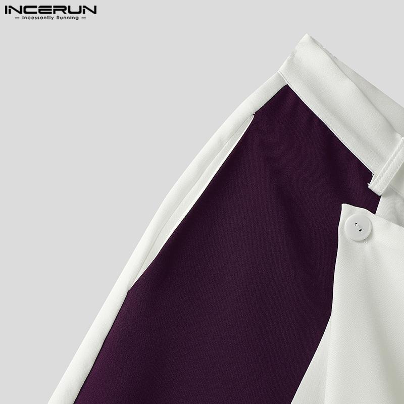 INCERUN Мужские повседневные брюки на молнии с заплатками, запахом, свободные, прямые