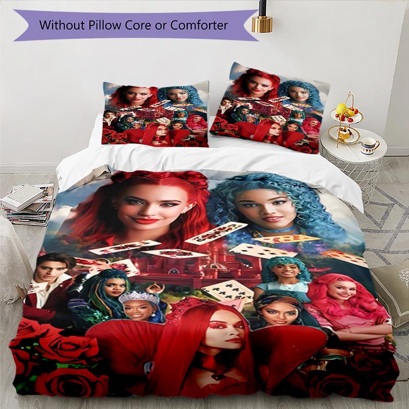3pcs Descendants The Rise of Red2 Design Cover Set - HD Printed Bedding with 1 Cover and 2 Pillowcases - Perfect for Home and Dorm Decor
