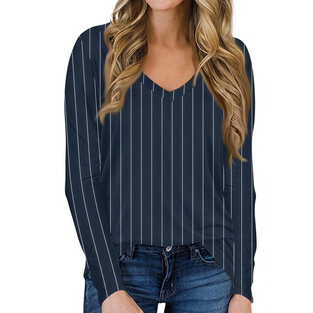 Women's Casual Long Sleeved V Neck Printed T-shirt Top Pullover