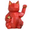 Fortune Cat Figurine Geometry Style Eco Friendly Resin Bright Red Maneki Neko Figurine for Table