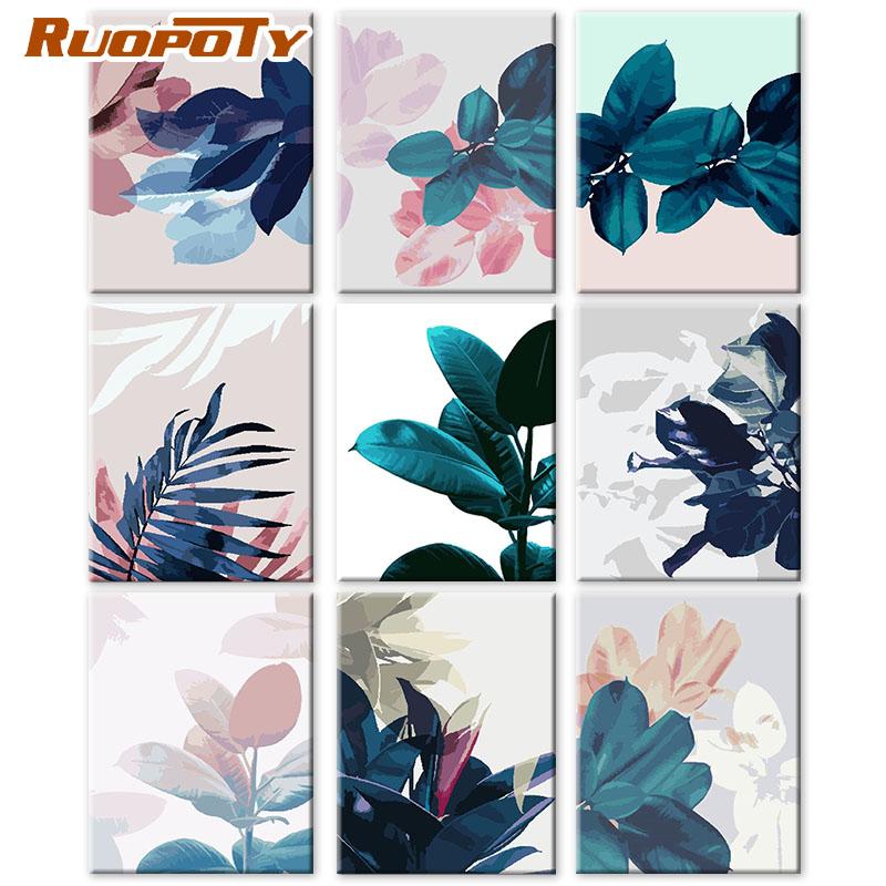 RUOPOTY Картина маслом по номерам, пейзаж с листьями, акриловая рамка «сделай сам», на холсте, настенная картина по номерам для гостиной