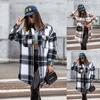 Женская мода Зимнее Теплое Удобное Пальто из Шерсти в Клетку с Длинным Рукавом и Лацканами, с Двумя Карманами