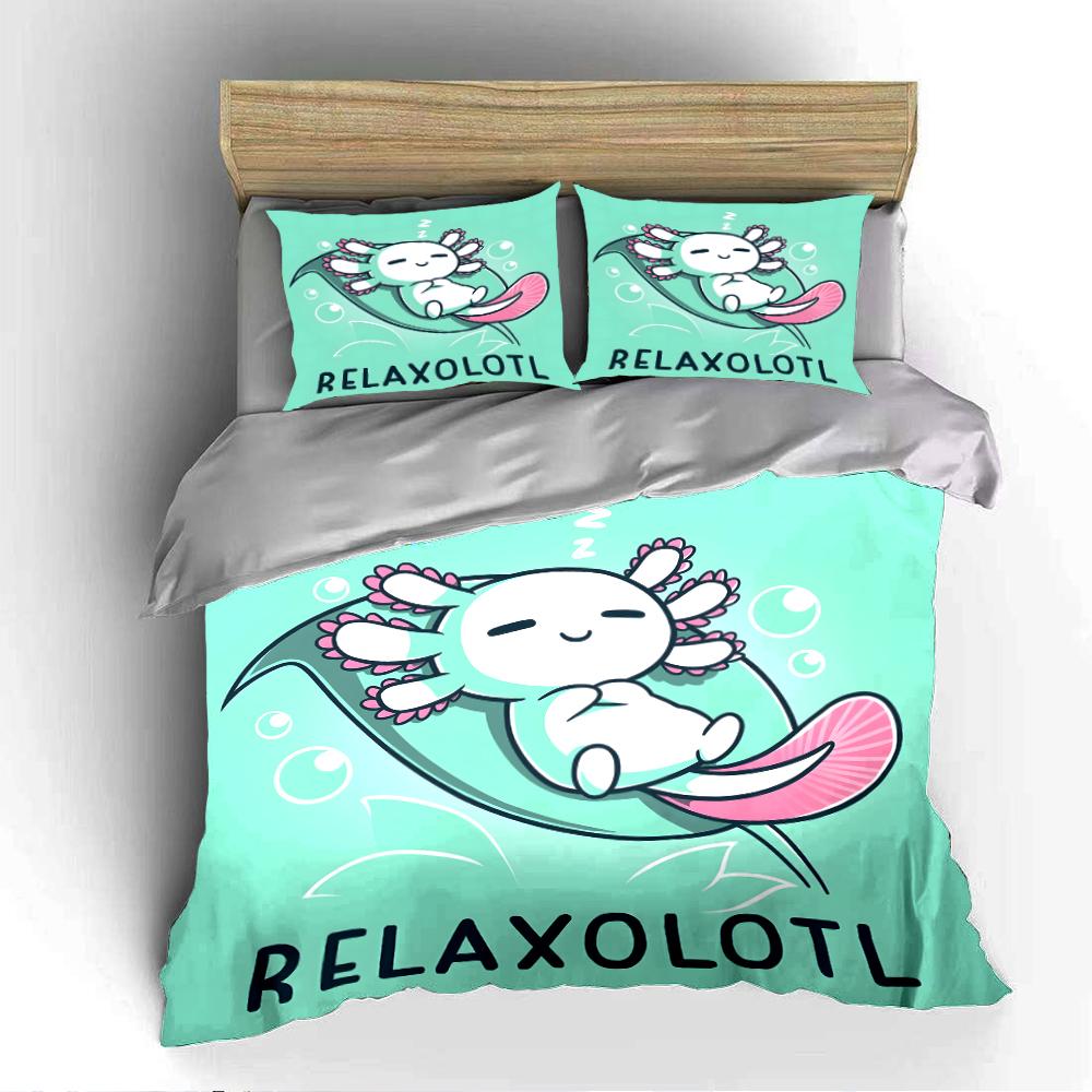 Cute Axolotl Relaxing Bedding Set Bedding set (1 duvet cover, 2 pillowcases, duvet not included)