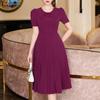 Womens Daily Casual Round Neck Short Sleeve Loose Pleated Dress