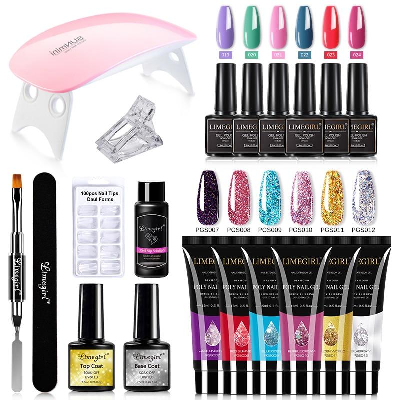Наращивание ногтей Профессиональный полный поли УФ-гель Маникюрный набор Полуперманентный полигель для ногтей Акриловый набор
