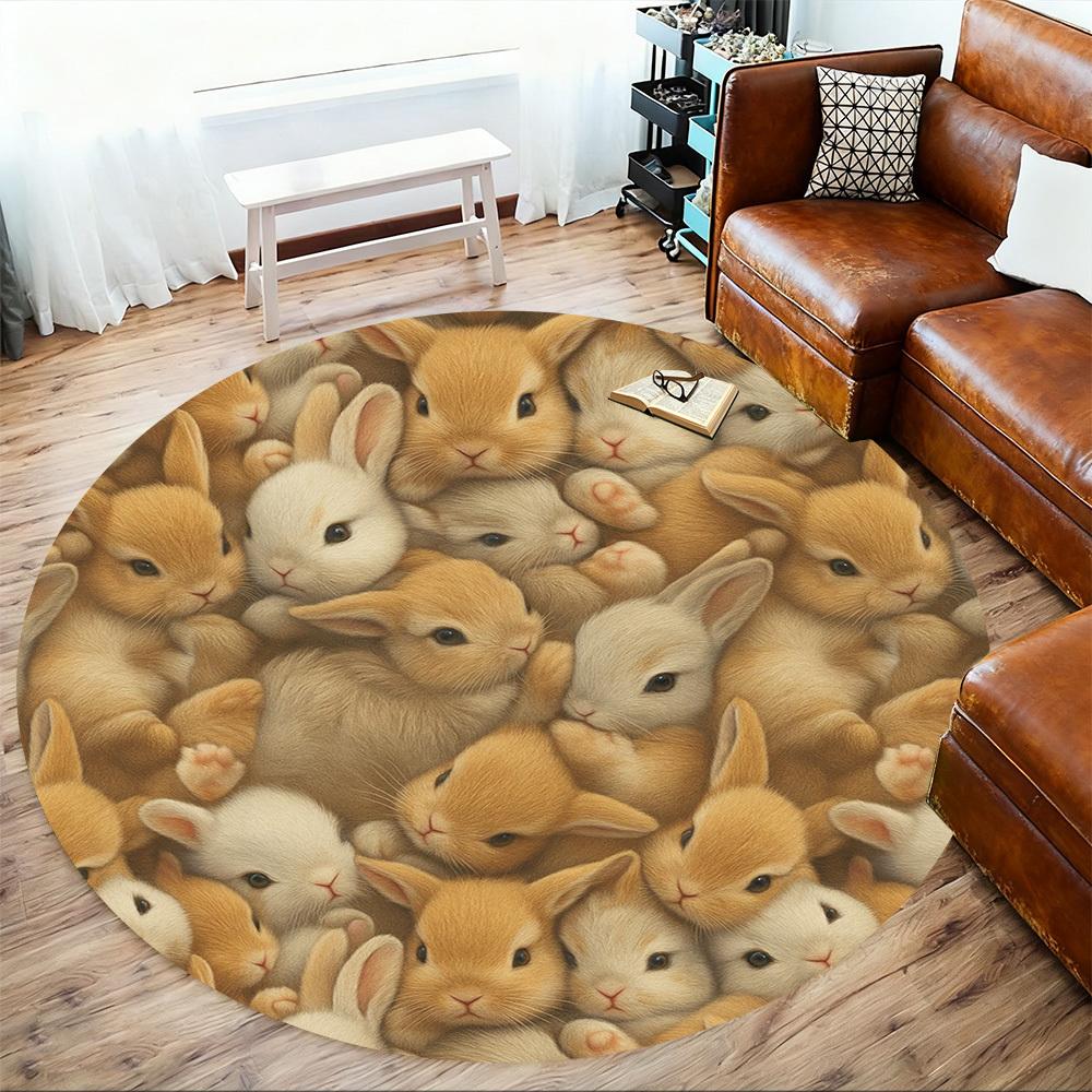 1pc Bunnies, Adorable Round Chair mat Area Rug - Non-Slip, Floor Mat for Office, Bedroom, home decor Christmas Gift p0811387