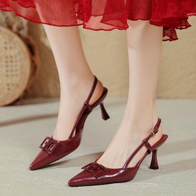 Босоножки Баотоу женские новые большого размера с острым носком и открытой пяткой, одинарные туфли красные на высоком каблуке-шпильке