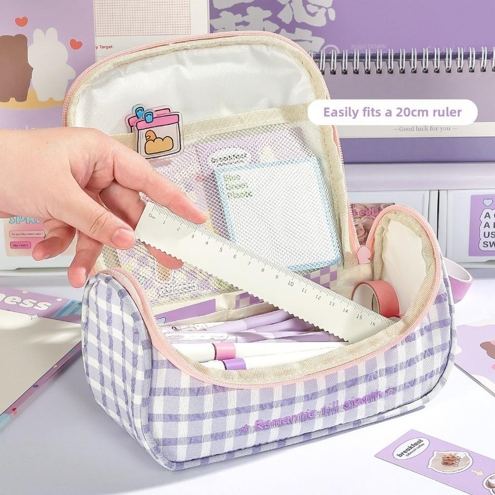 Y2k Print Korean Style Pen Bag Plaid Grids Pencil Pouch Cloth Stationery Bag Stationery Supplies