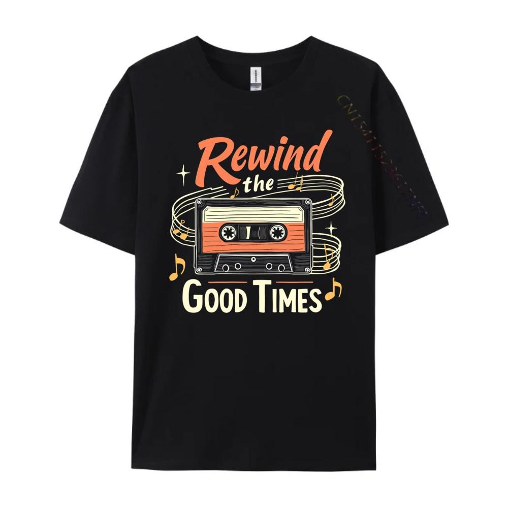 Rewind The Good Times Cassette Tape Black Shirt Graphic Tees T-Shirts Character